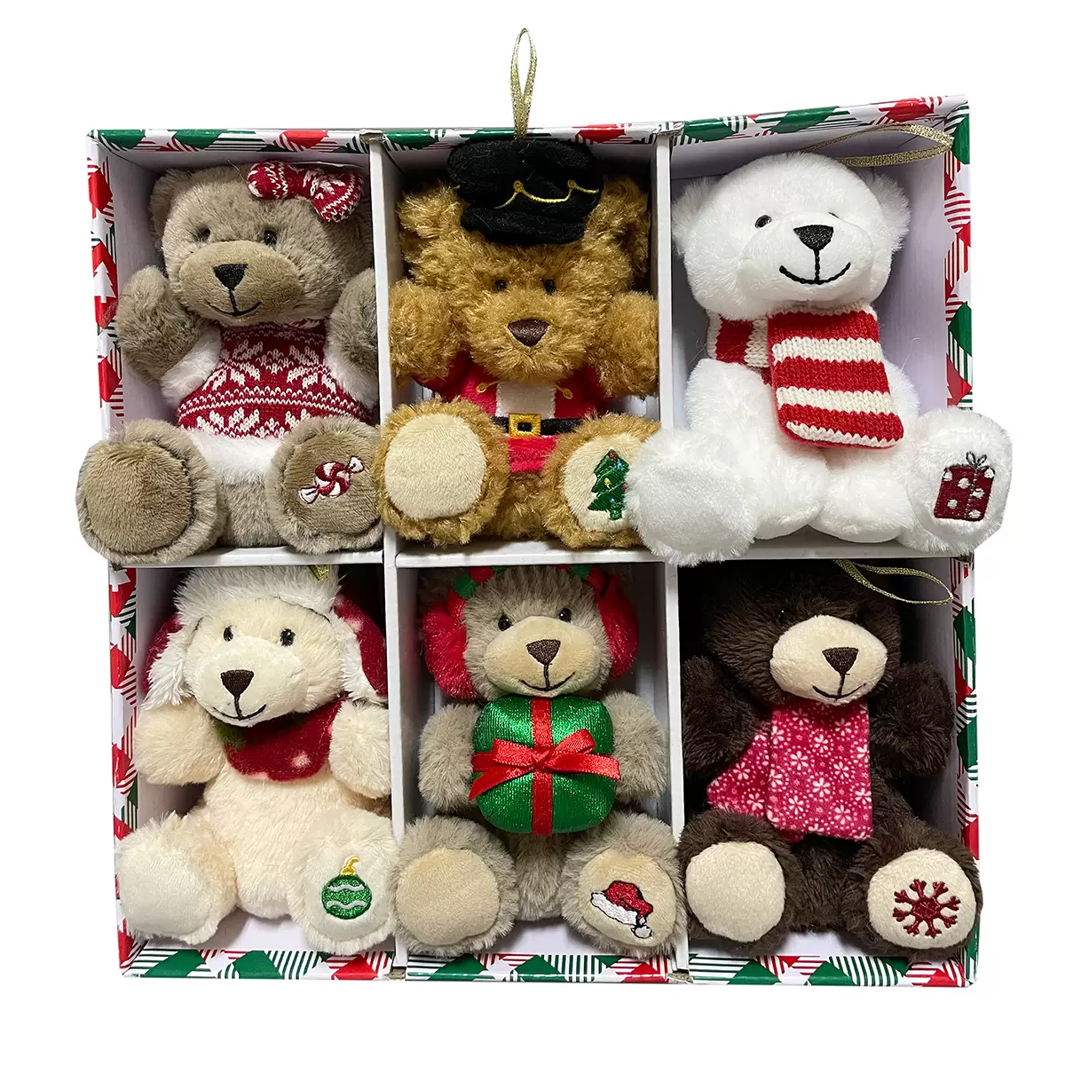 Set 6 Adornos Navideños de Peluche para Colgar Árbol | Ornamentos Decorativos - Osos