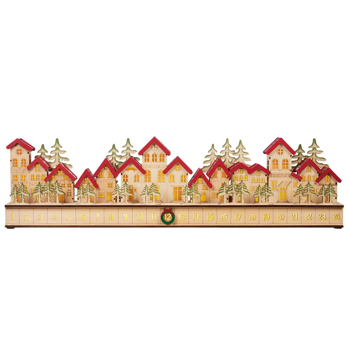 Calendario de Adviento Villa Navideña de Madera Iluminada 78cm | Decoración Navidad