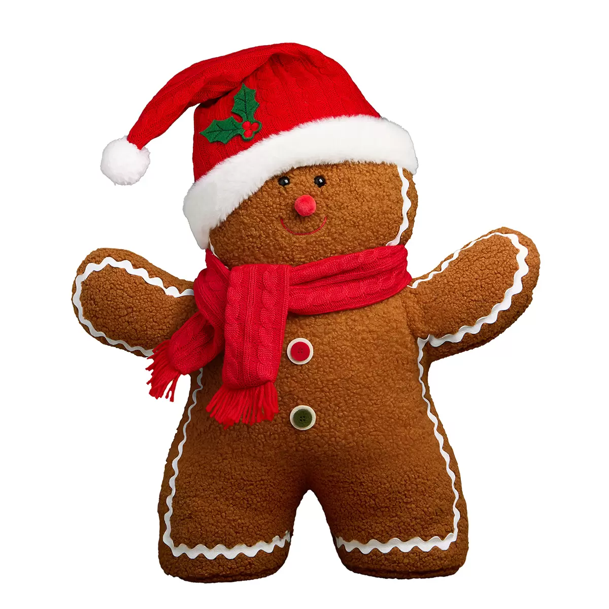 Muñeco de Jengibre Navideño 56 cm | Peluche Decorativo con Gorro y Bufanda - Rojo