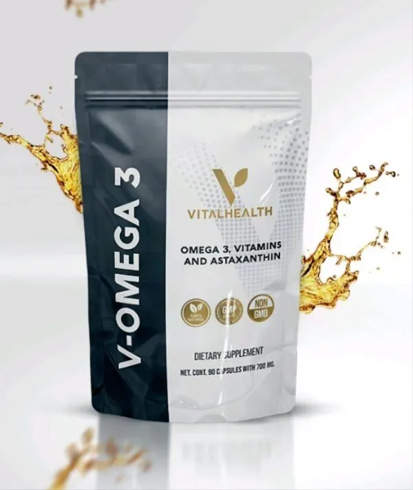 V-OMEGA 3 VitalHealth | Cápsulas con Aceite de Salmón Salvaje, Vitaminas y Astaxantina - 90 cápsulas