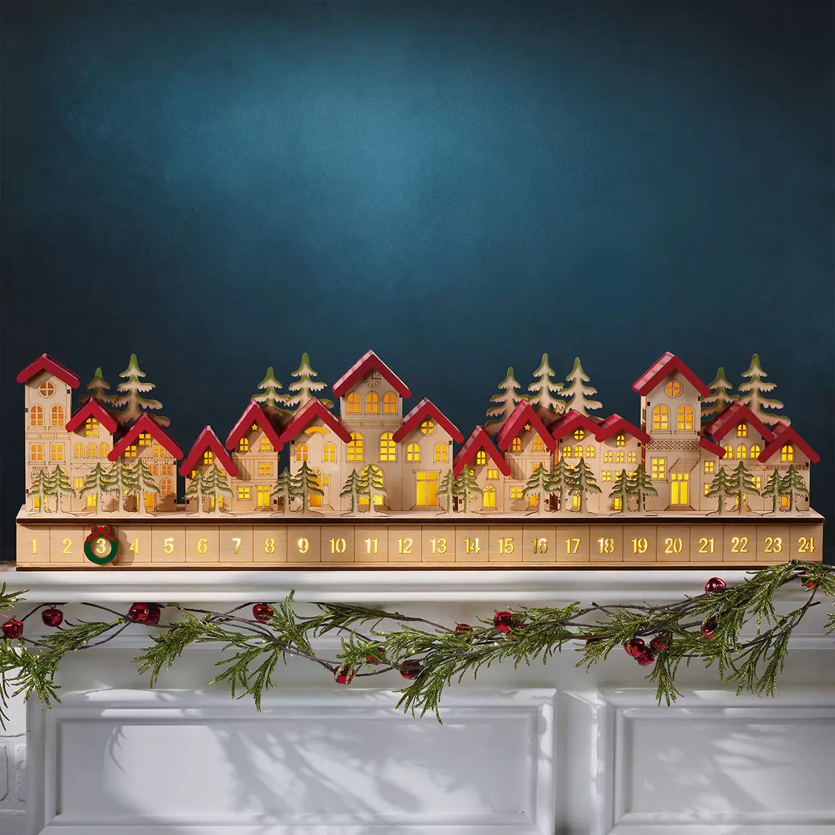 Calendario de Adviento Villa Navideña de Madera Iluminada 78cm | Decoración Navidad