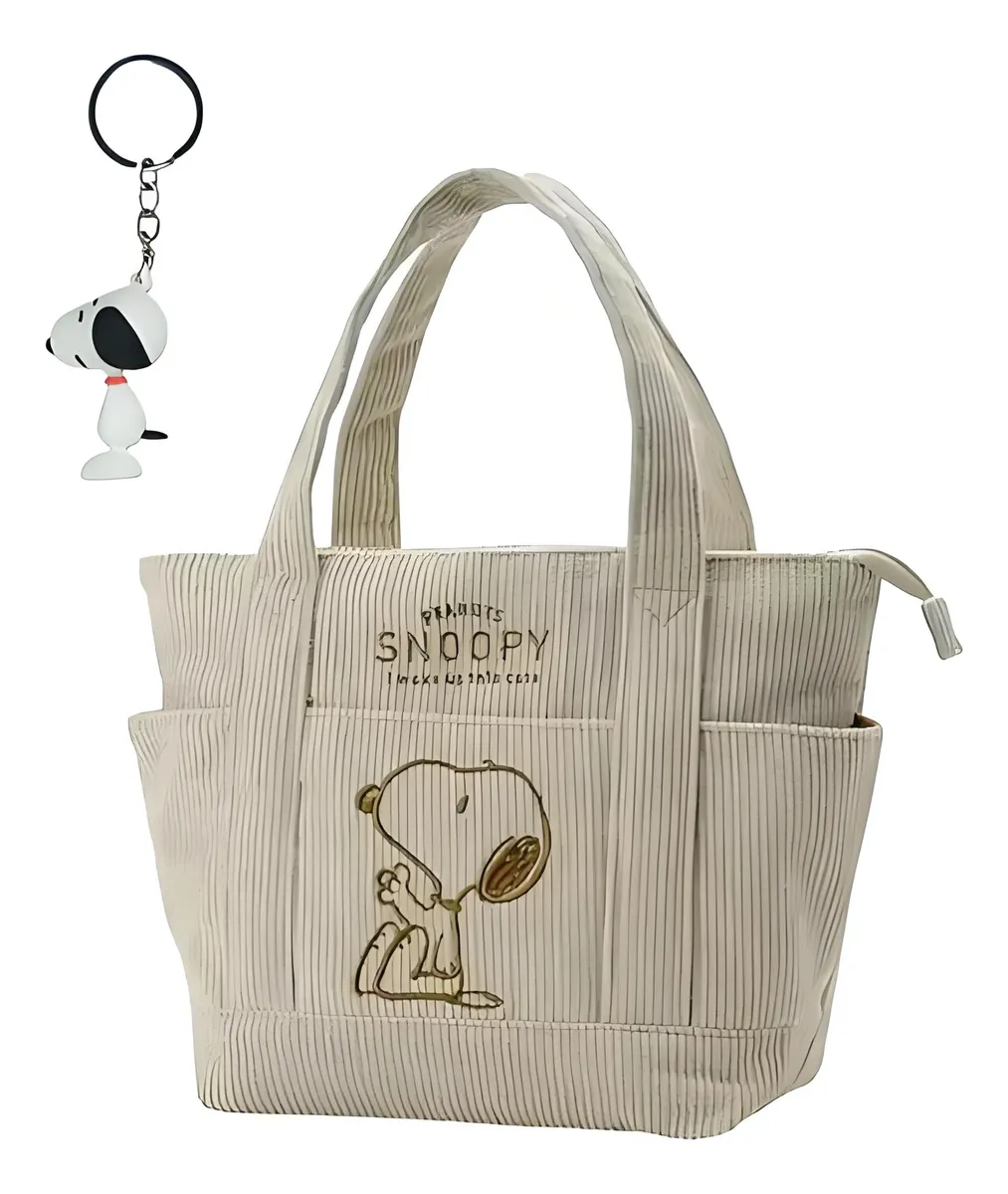 Bolsa de Mano Snoppy para Dama Mujer Tote Bag de Pana Moda Estilo Vintage + Llavero de Snoopy