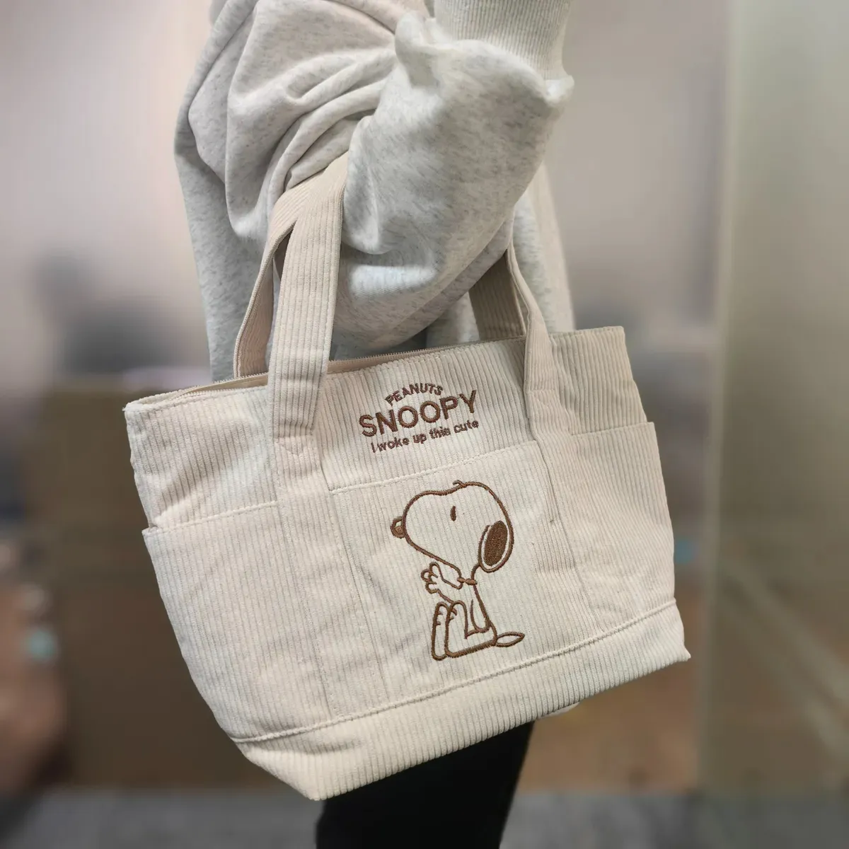 Bolsa de Mano Snoppy para Dama Mujer Tote Bag de Pana Moda Estilo Vintage + Llavero de Snoopy