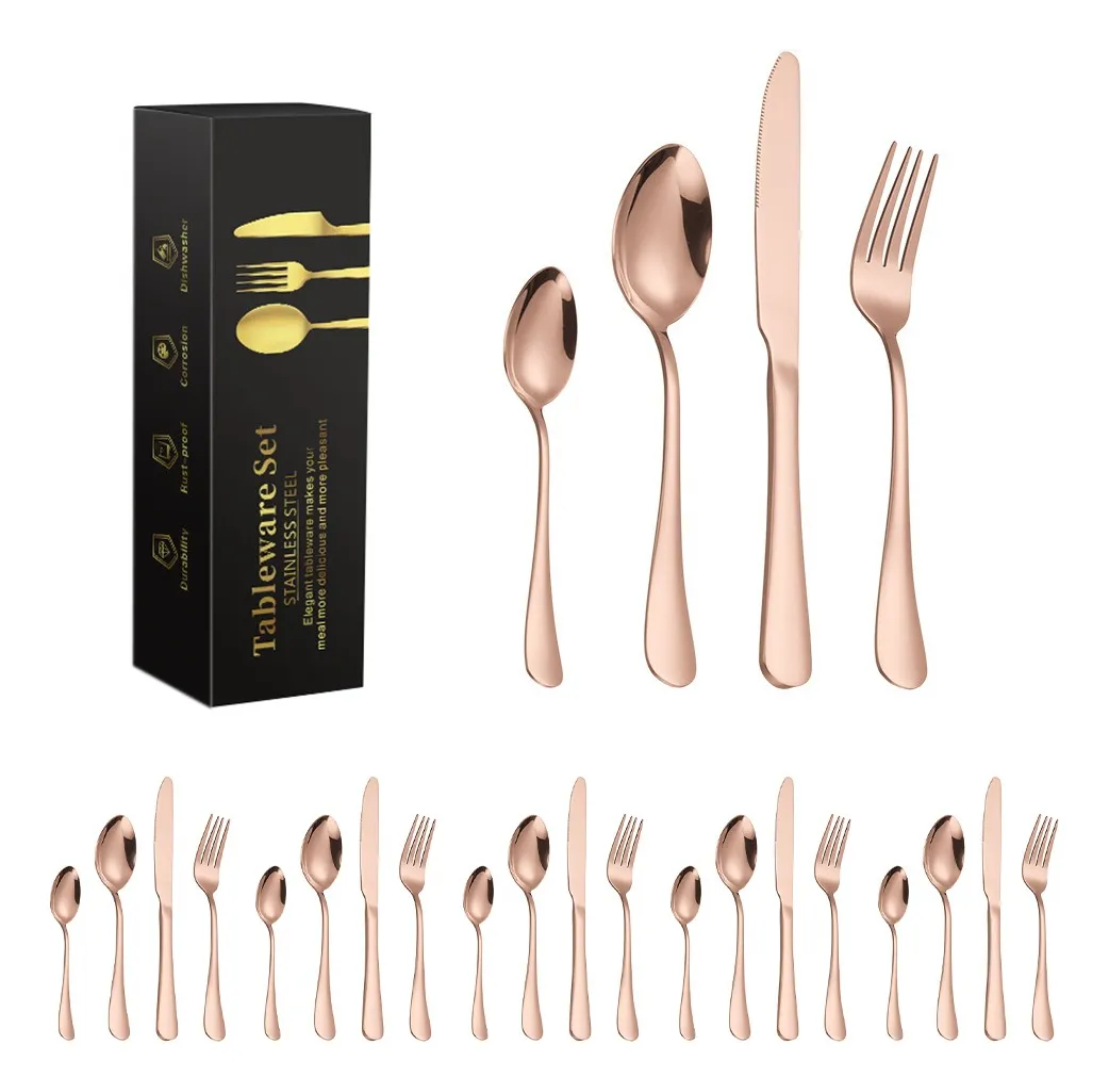 Juego de Cubiertos 24 pz de Acero Inoxidable Elegantes Color Rosa Metalico Kit Set de Cucharas + Tenedores + Cuchillos