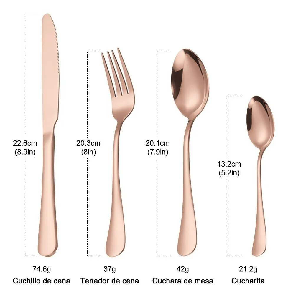 Juego de Cubiertos 24 pz de Acero Inoxidable Elegantes Color Rosa Metalico Kit Set de Cucharas + Tenedores + Cuchillos