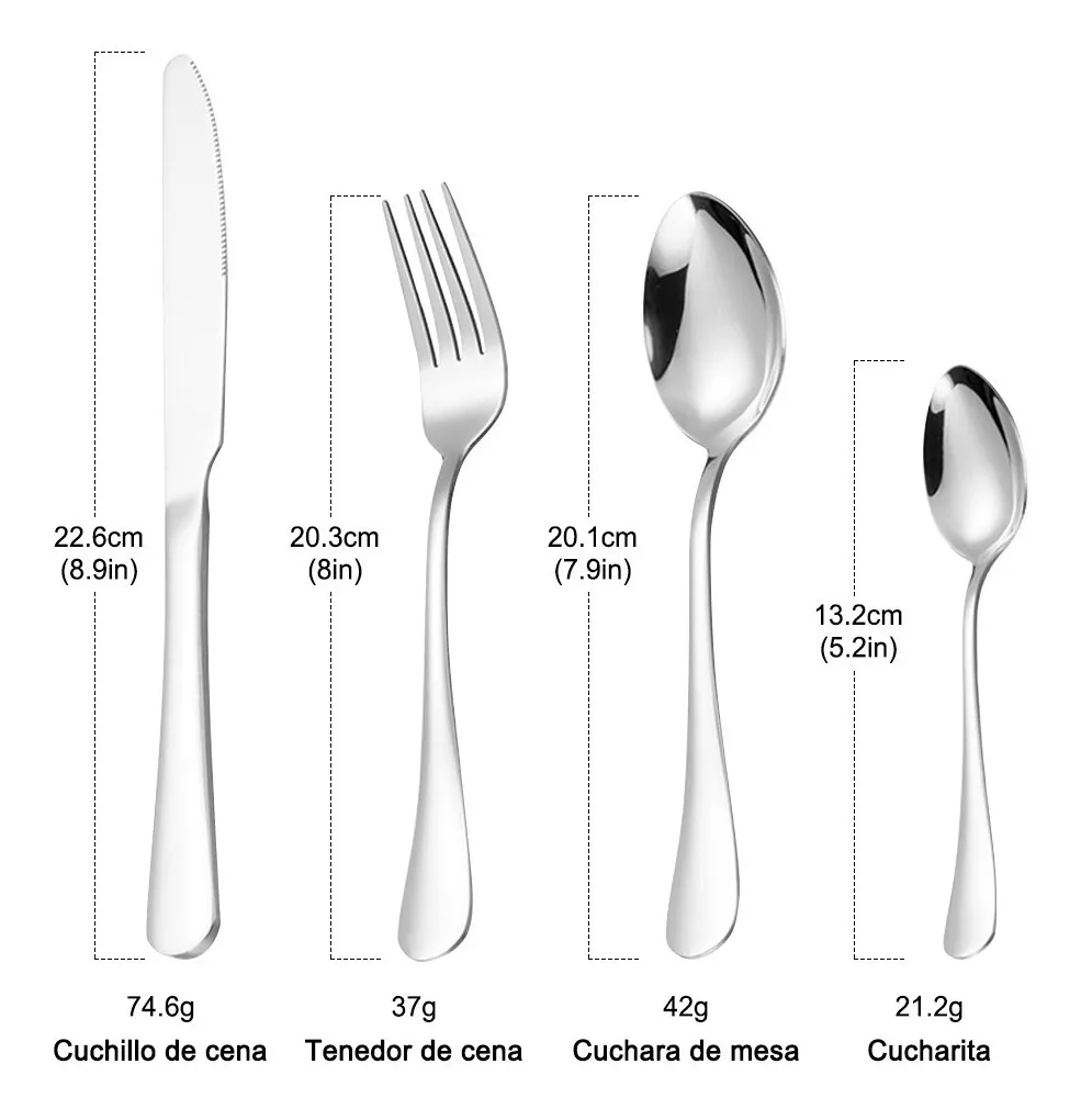 Juego de Cubiertos de 24 pz de Acero Inoxidable Elegantes Color Plata Kit Set de Cucharas + Tenedores + Cuchillos