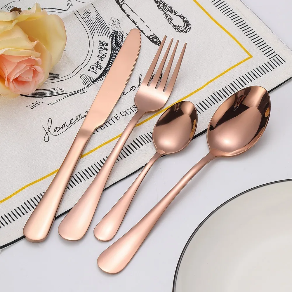 Juego de Cubiertos 24 pz de Acero Inoxidable Elegantes Color Rosa Metalico Kit Set de Cucharas + Tenedores + Cuchillos