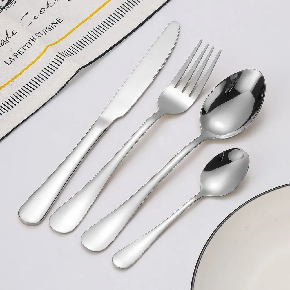 Juego de Cubiertos de 24 pz de Acero Inoxidable Elegantes Color Plata Kit Set de Cucharas + Tenedores + Cuchillos