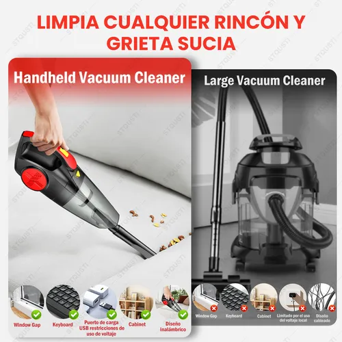 Aspiradora Inalambrica Portatil de Mano para Autos Carros Hogar y Oficina 12000 PA  240 W y 6000 RPM