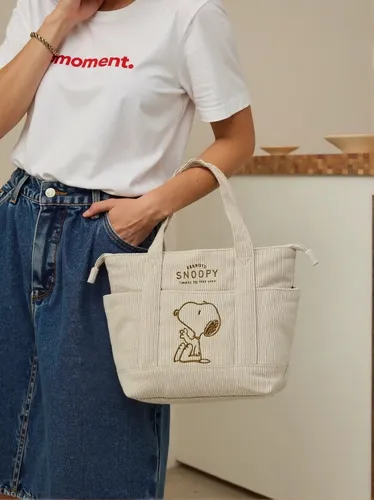 Bolsa de Mano Hombro Bordado de Snoopy para Dama Mujer Tote Bag de Pana Moda Estilo Vintage