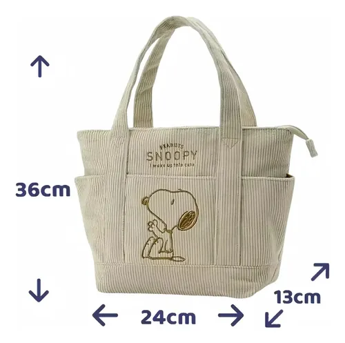 Bolsa de Mano Hombro Bordado de Snoopy para Dama Mujer Tote Bag de Pana Moda Estilo Vintage