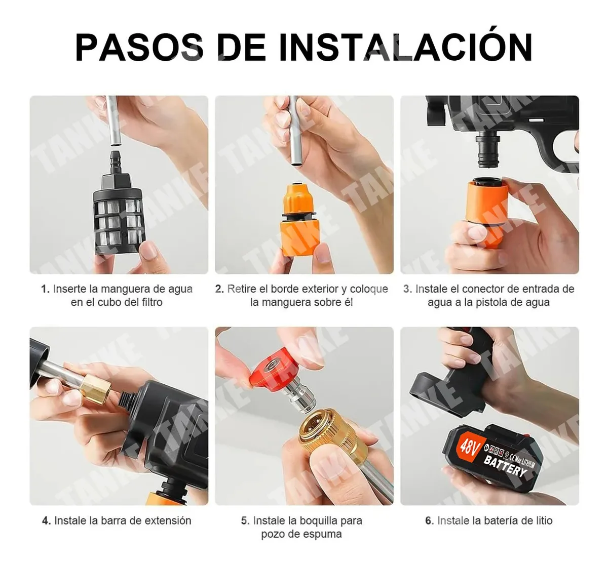 Hidrolavadora de Pistola Inalambrica Portatil Color Negro con 2 Baterias Electricas de 48 V y 500 W de potencia