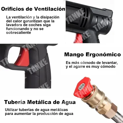 Hidrolavadora de Pistola Inalambrica Portatil Color Negro con 2 Baterias Electricas de 48 V y 500 W de potencia