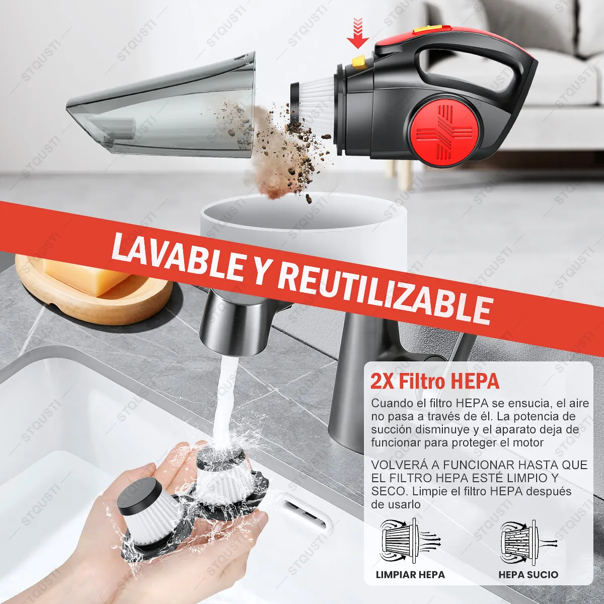 Aspiradora Inalambrica Portatil de Mano para Autos Carros Hogar y Oficina 12000 PA  240 W y 6000 RPM