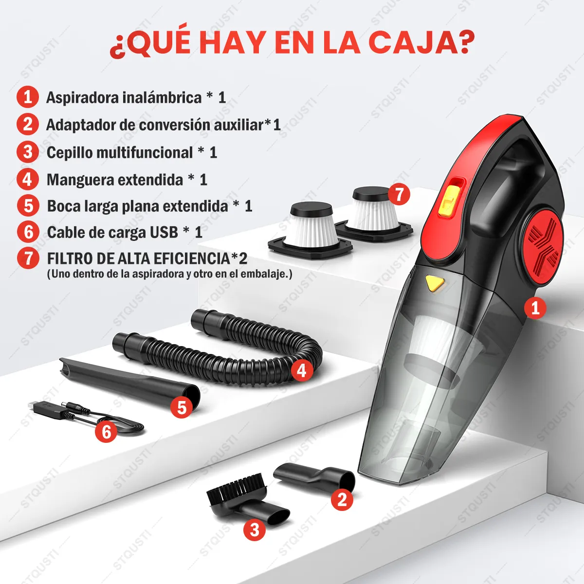 Aspiradora Inalambrica Portatil de Mano para Autos Carros Hogar y Oficina 12000 PA  240 W y 6000 RPM