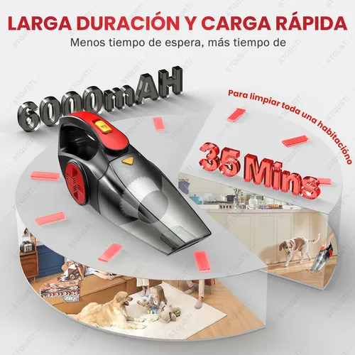 Aspiradora Inalambrica Portatil de Mano para Autos Carros Hogar y Oficina 12000 PA  240 W y 6000 RPM