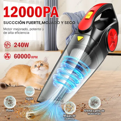 Aspiradora Inalambrica Portatil de Mano para Autos Carros Hogar y Oficina 12000 PA  240 W y 6000 RPM