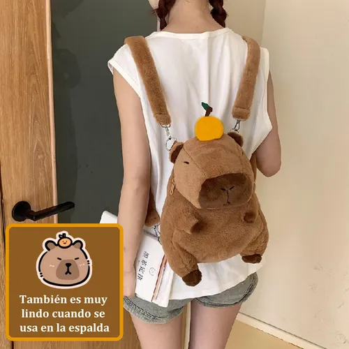 Mochila Escolar Infantil para Niños Preescolar Kinder Capibara de Peluche de Felpa
