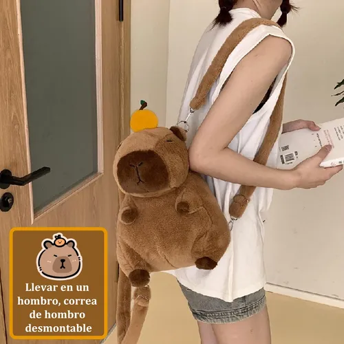 Mochila Escolar Infantil para Niños Preescolar Kinder Capibara de Peluche de Felpa
