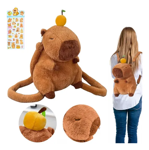 Mochila Escolar Infantil para Niños Preescolar Kinder Capibara de Peluche de Felpa