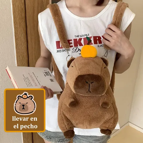 Mochila Escolar Infantil para Niños Preescolar Kinder Capibara de Peluche de Felpa