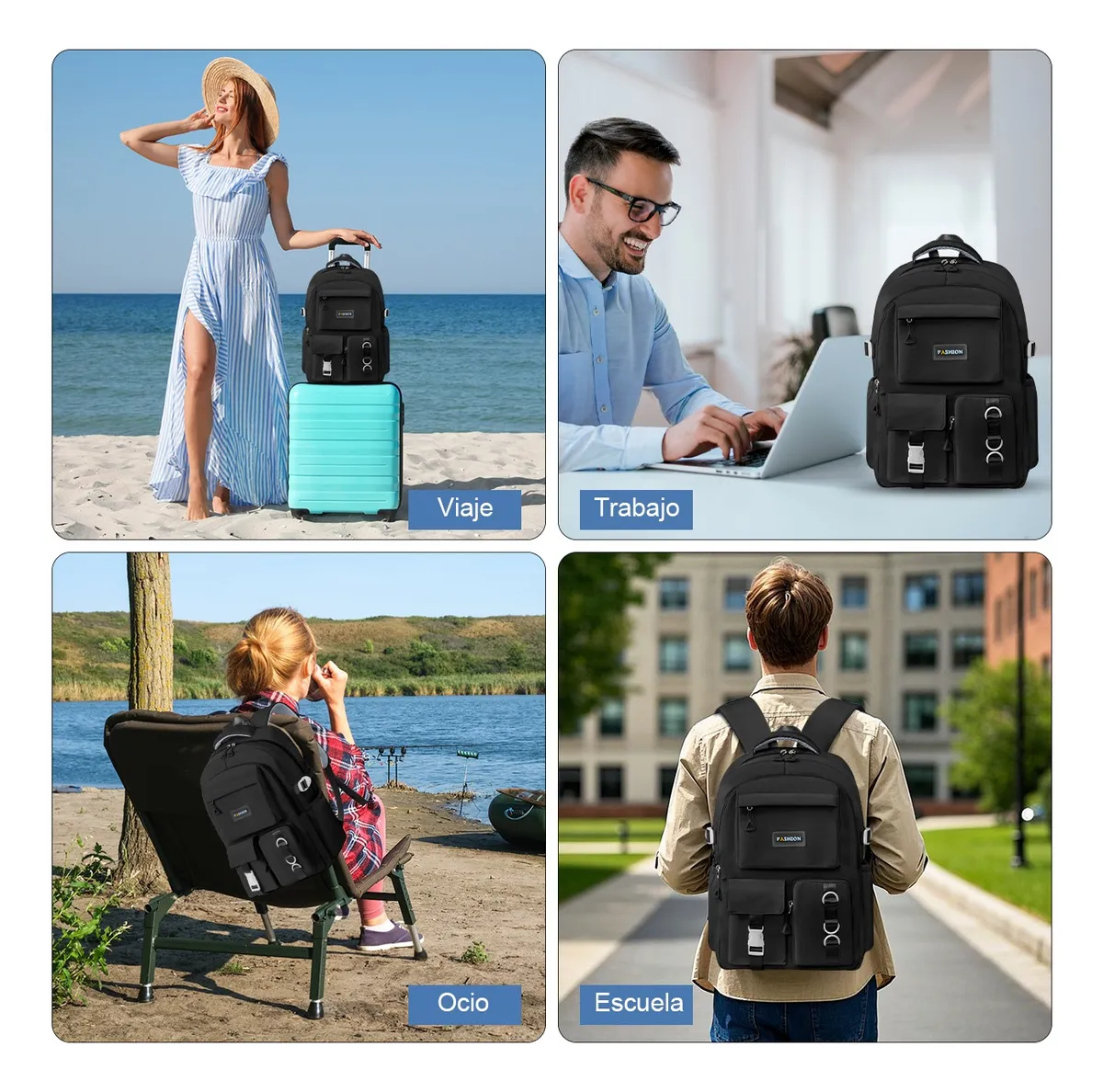 Mochila Negra Impermeable, Ligera y Funcional para el Dia a Dia con un Toque Urbano - Estilo que Te Acompaña