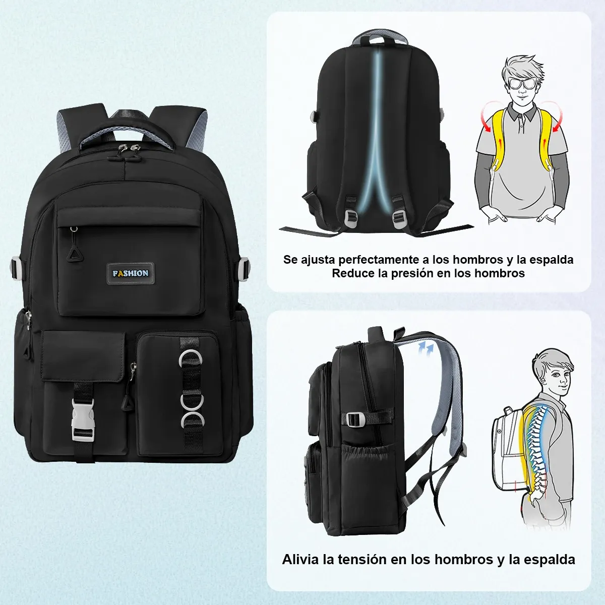 Mochila Negra Impermeable, Ligera y Funcional para el Dia a Dia con un Toque Urbano - Estilo que Te Acompaña