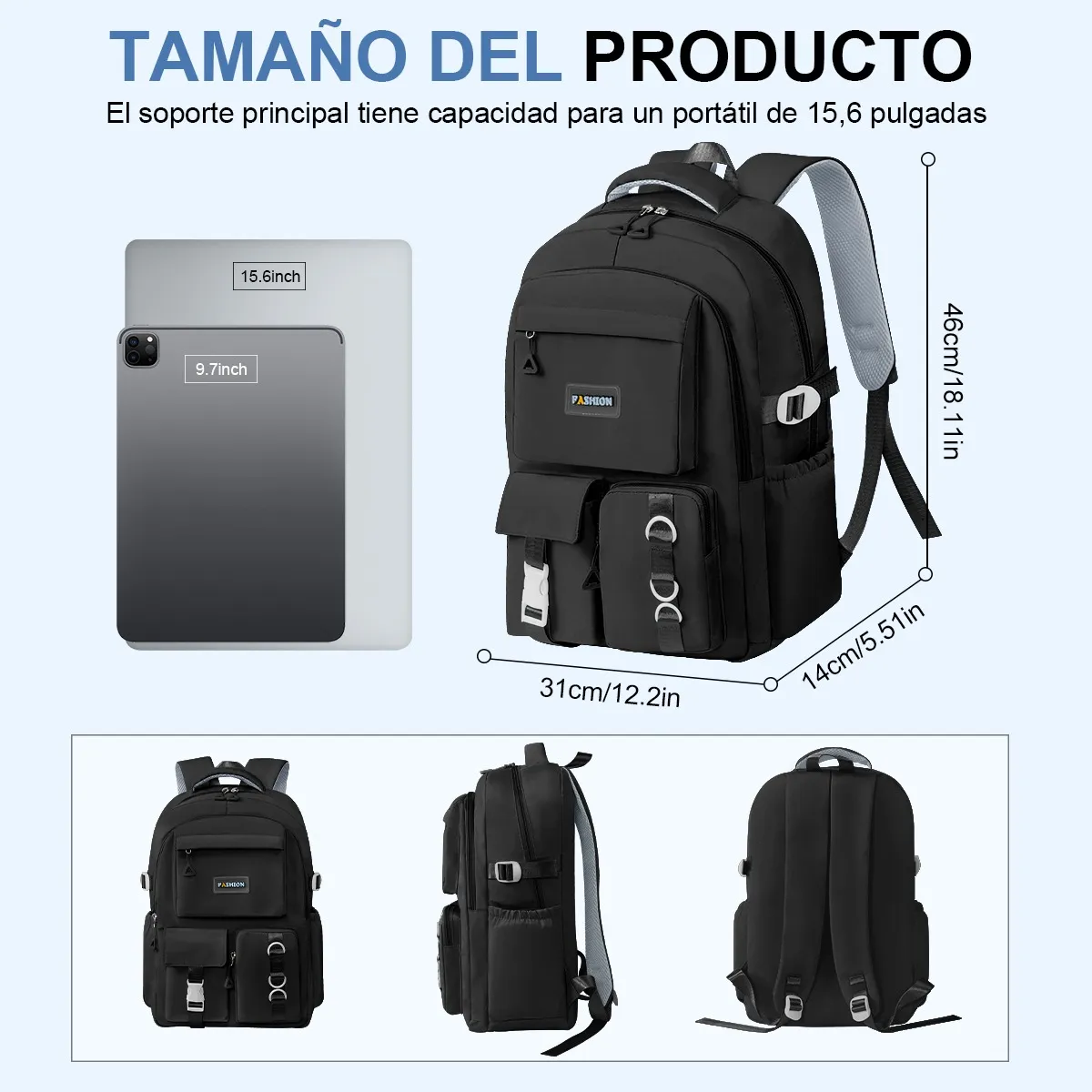 Mochila Negra Impermeable, Ligera y Funcional para el Dia a Dia con un Toque Urbano - Estilo que Te Acompaña