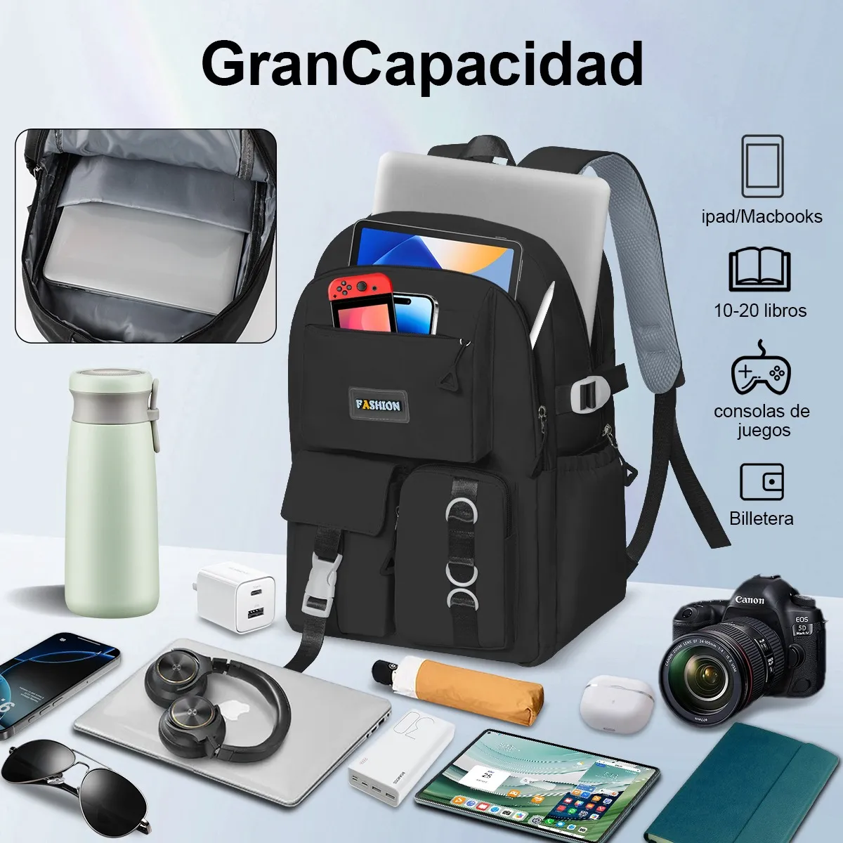 Mochila Negra Impermeable, Ligera y Funcional para el Dia a Dia con un Toque Urbano - Estilo que Te Acompaña