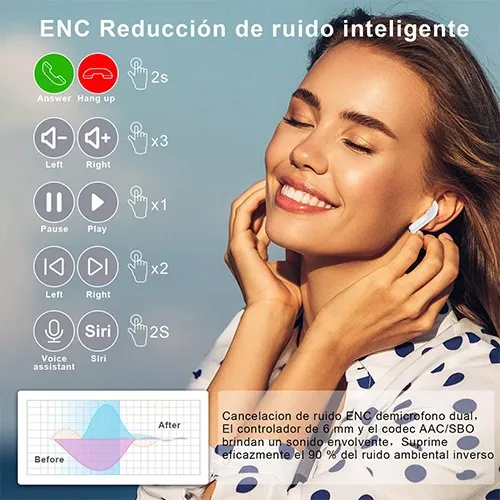 Audifonos Inalambricos Bluetooth Auriculares In Ear Color Negro Hifi Hd Pantalla Digital Led Cancelacion de Ruido 2 Pz