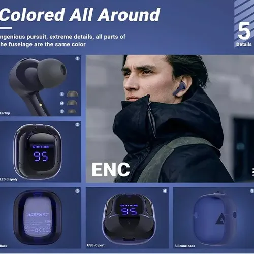 Audifonos Inalambricos Bluetooth Auriculares In Ear Color Negro Hifi Hd Pantalla Digital Led Cancelacion de Ruido 2 Pz