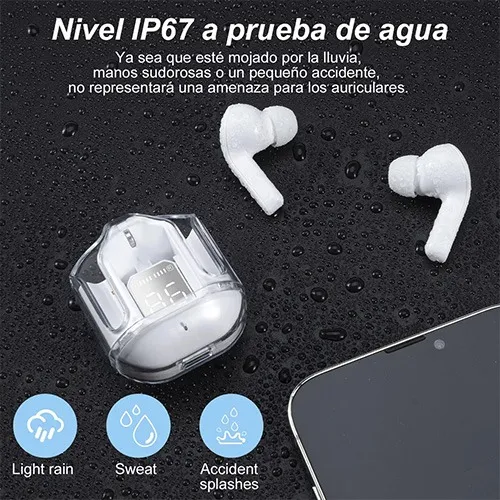 Audifonos Inalambricos Bluetooth Auriculares In Ear Color Negro Hifi Hd Pantalla Digital Led Cancelacion de Ruido 2 Pz