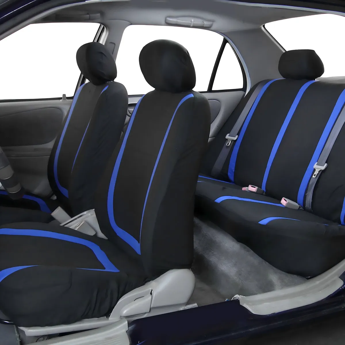 Cubre Asientos Fundas para Asientos Universales de Auto Coche Carro Juego Set Completo Color Negro con Azul