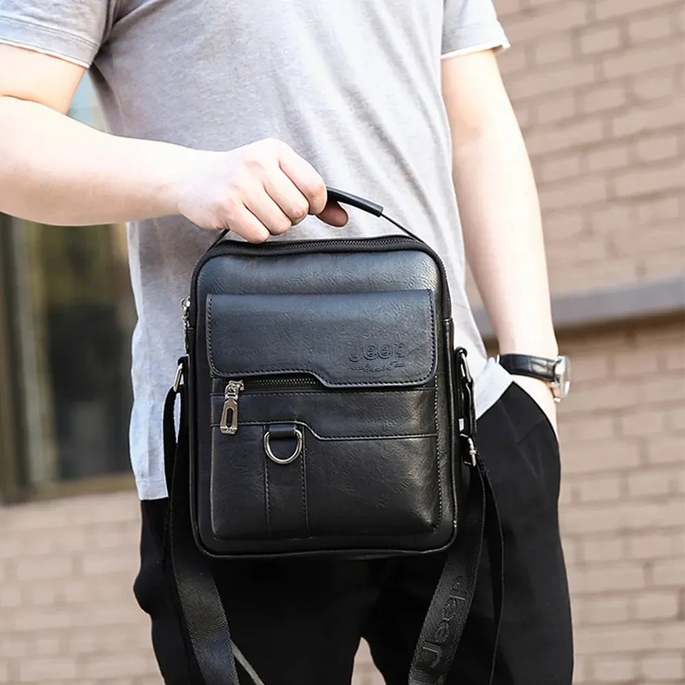 Bolso Mariconera Bandolera + Bolso Cremallera + Cartera + Billetera Piel Sintetica para Caballero Hombre Color Negro