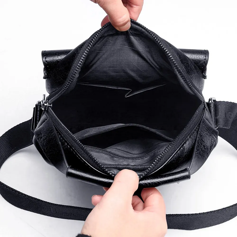 Bolso Mariconera Bandolera + Bolso Cremallera + Cartera + Billetera Piel Sintetica para Caballero Hombre Color Negro