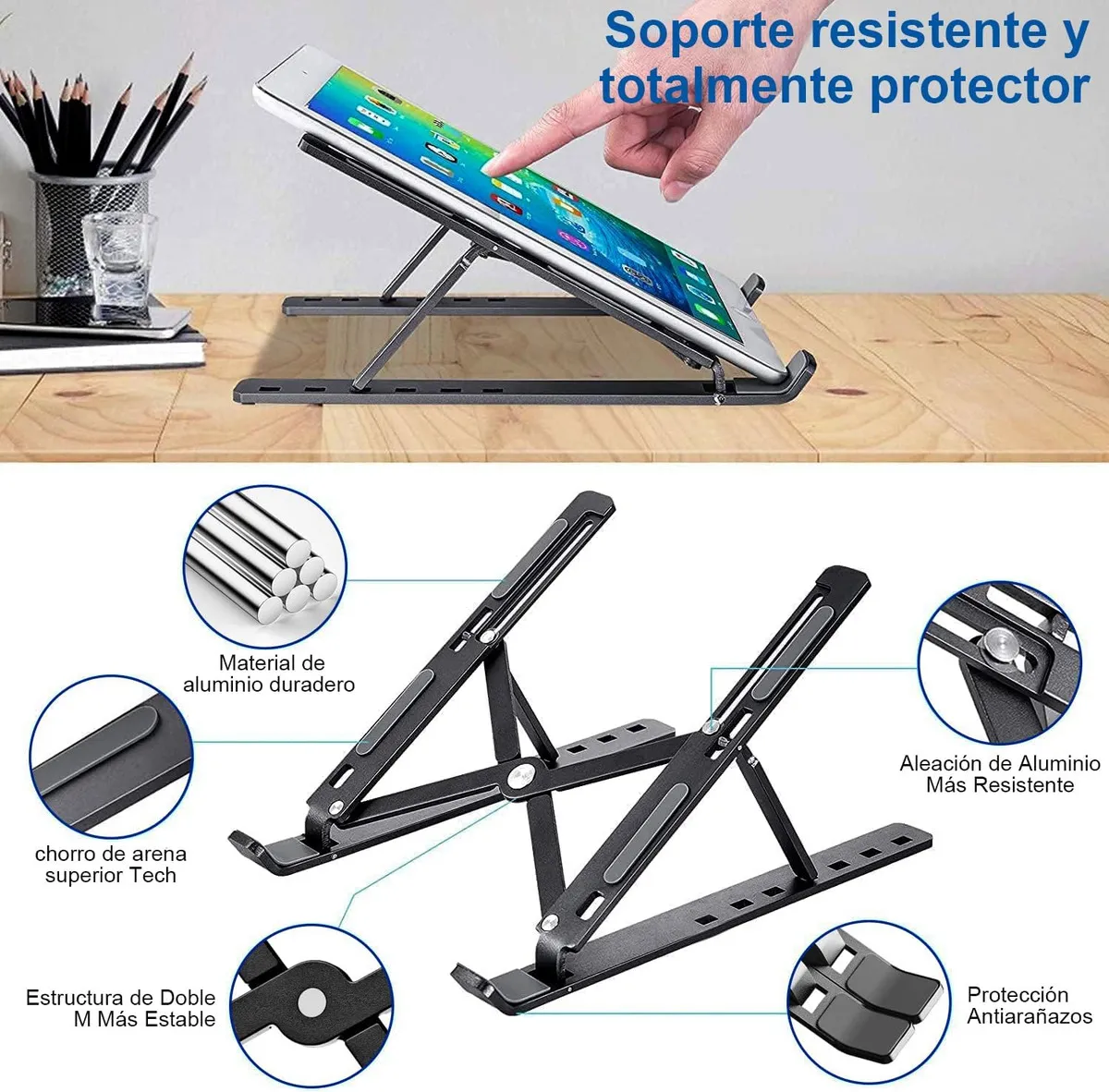 Base Soporte para Laptop Computadora Portatil Plegable Ajustable y Ergonomica Color Gris Plata