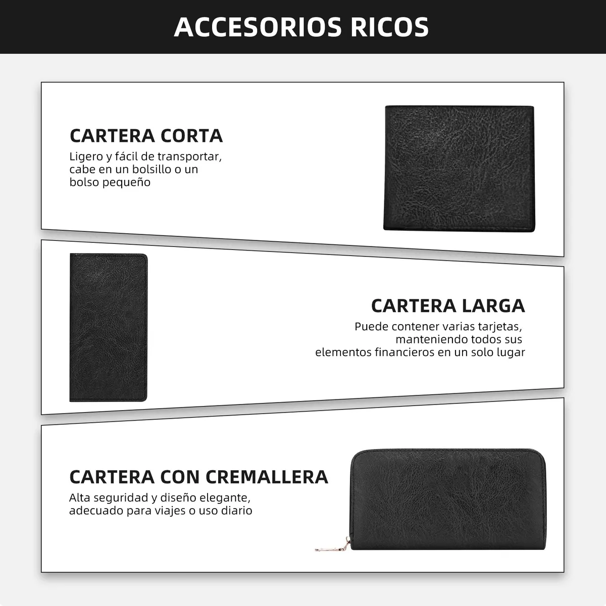 Bolso Mariconera Bandolera + Bolso Cremallera + Cartera + Billetera Piel Sintetica para Caballero Hombre Color Negro