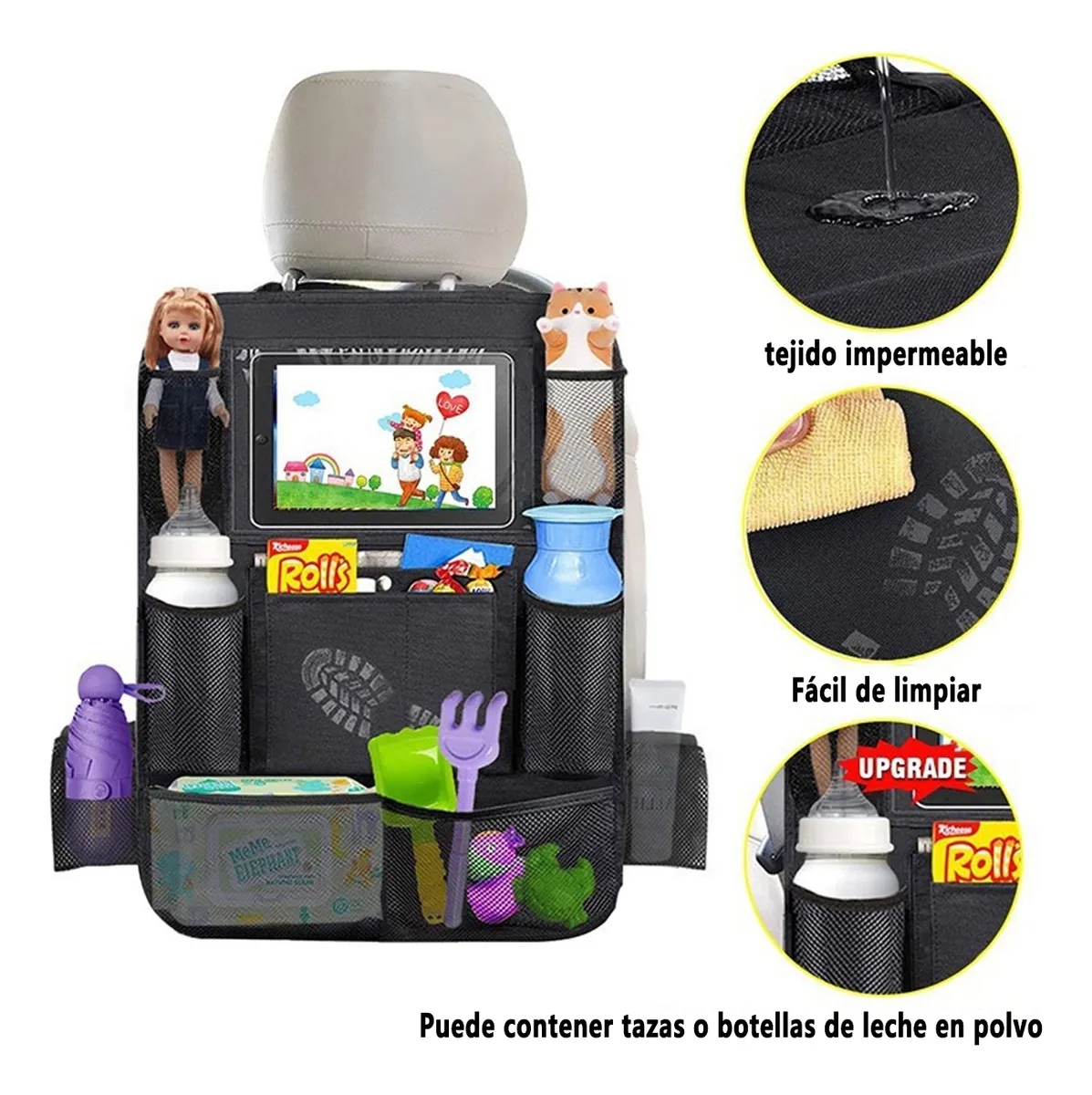 Organizador para Asiento Trasero de Auto Coche Carro Multifuncional Portatil y Plegable 2 Pz