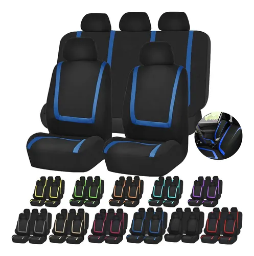 Cubre Asientos Fundas para Asientos Universales de Auto Coche Carro Juego Set Completo Color Negro con Azul