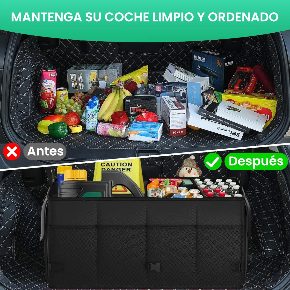 Caja Organizador de Cajuela para Auto Coche Carro Ajustable Portatil para Accesorios y Herramientas