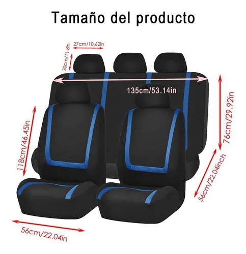 Cubre Asientos Fundas para Asientos Universales de Auto Coche Carro Juego Set Completo Color Negro con Azul