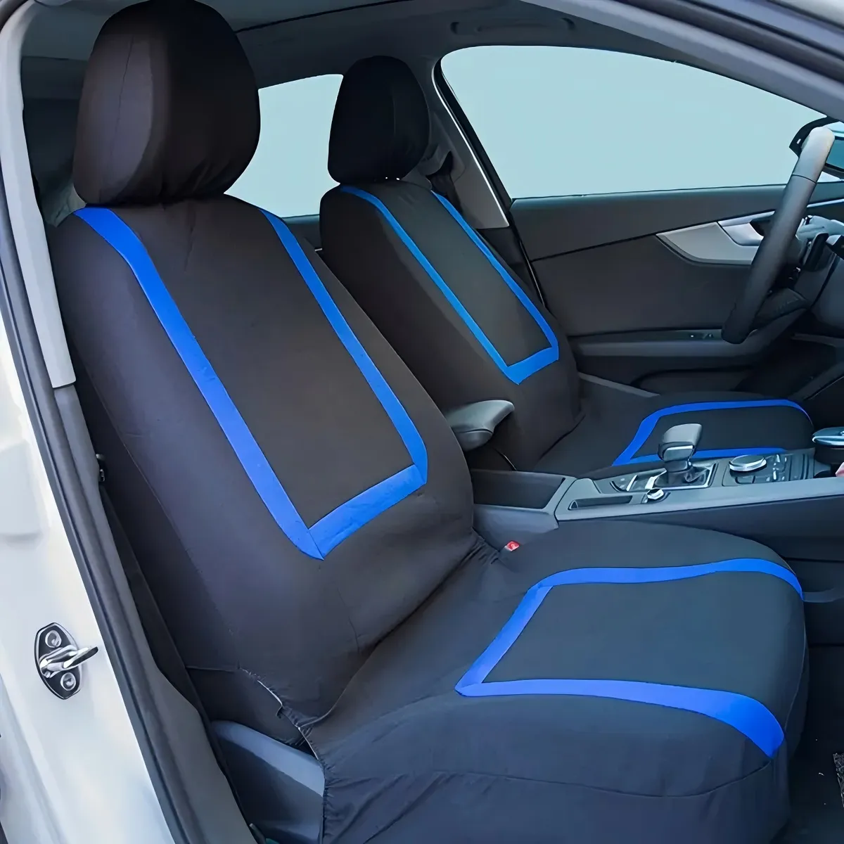 Cubre Asientos Fundas para Asientos Universales de Auto Coche Carro Juego Set Completo Color Negro con Azul