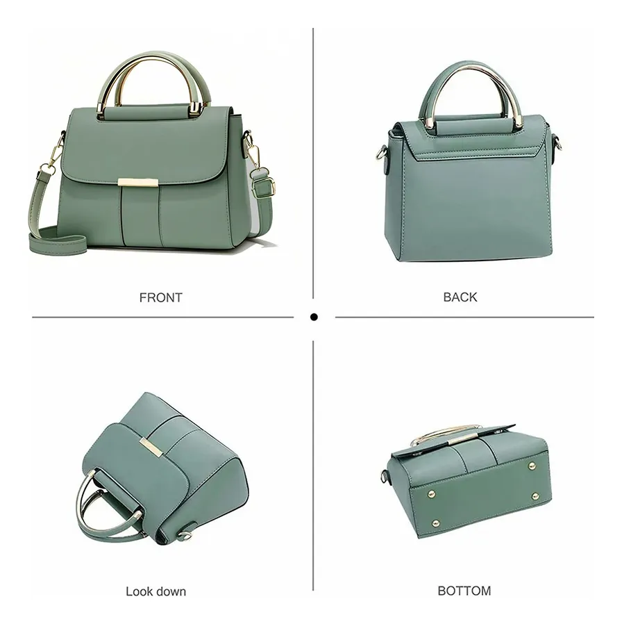 Bolsa de Mano Hombro Crossbody con Asas Moda Estilo Elegante Piel Sintetica para Dama Mujer Color Negro