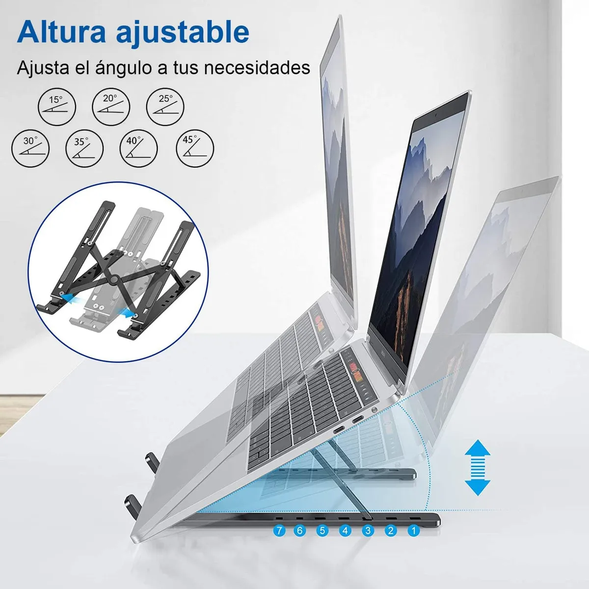Base Soporte para Laptop Computadora Portatil Plegable Ajustable y Ergonomica Color Gris Plata