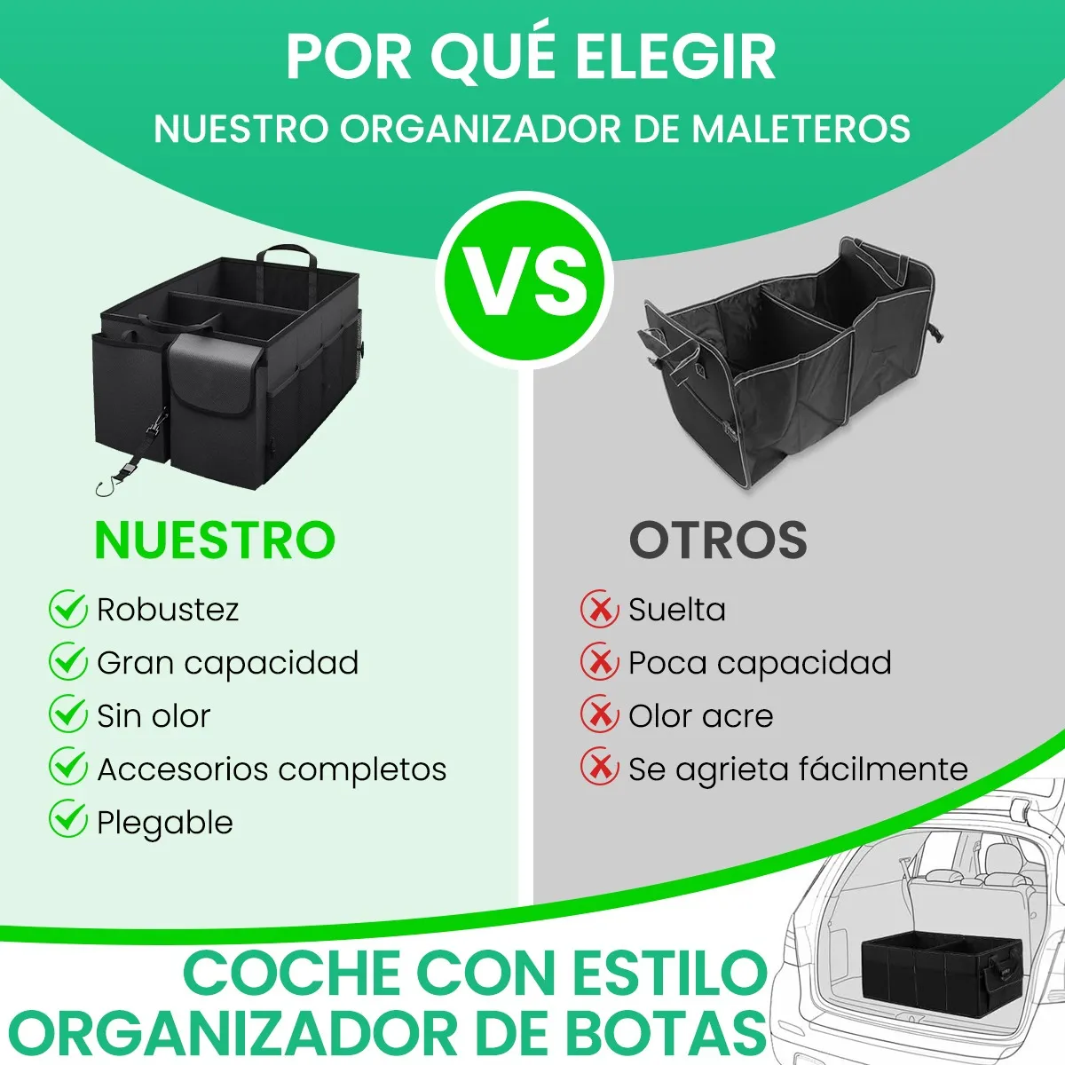 Caja Organizador de Cajuela para Auto Coche Carro Ajustable Portatil para Accesorios y Herramientas