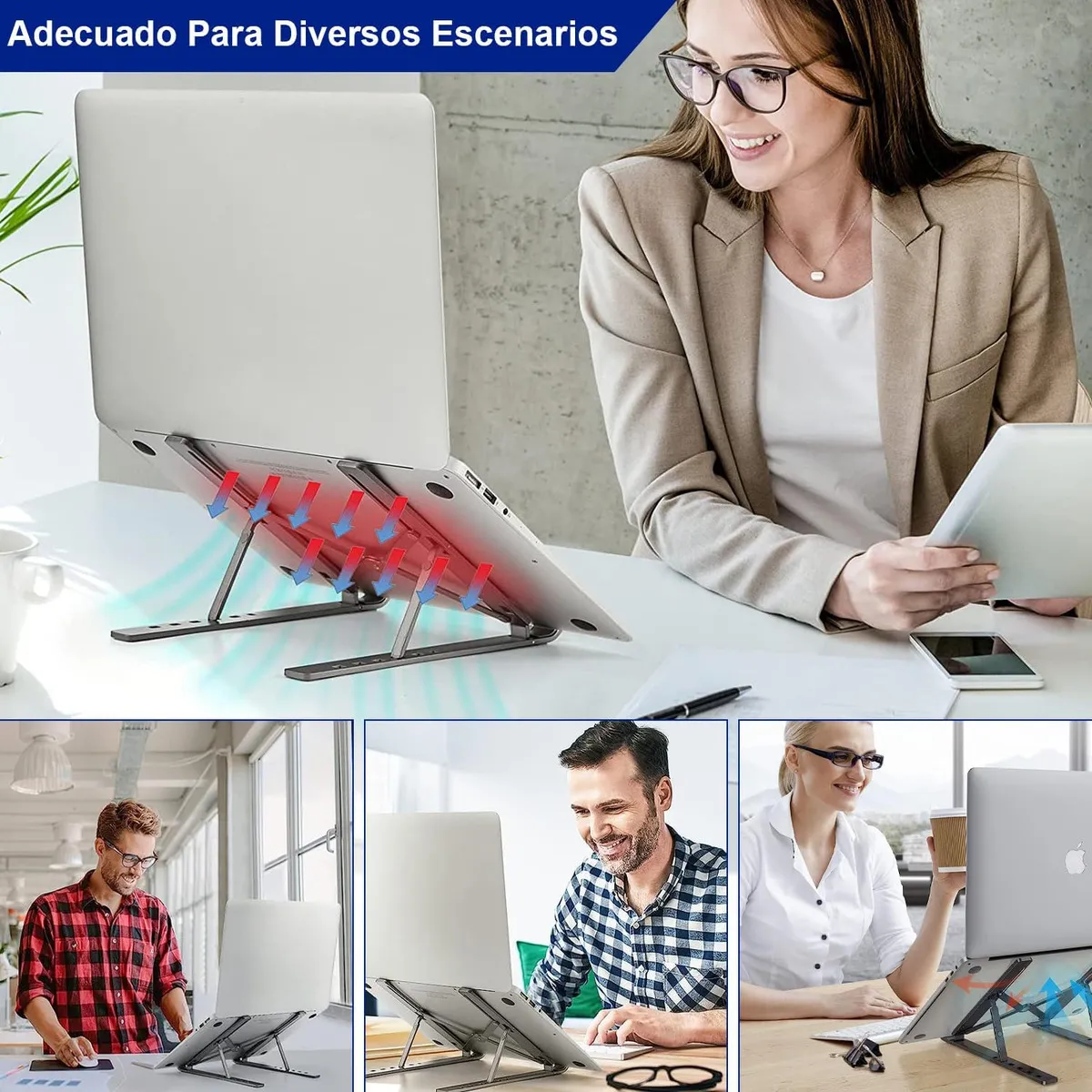 Base Soporte para Laptop Computadora Portatil Plegable Ajustable y Ergonomica Color Gris Plata