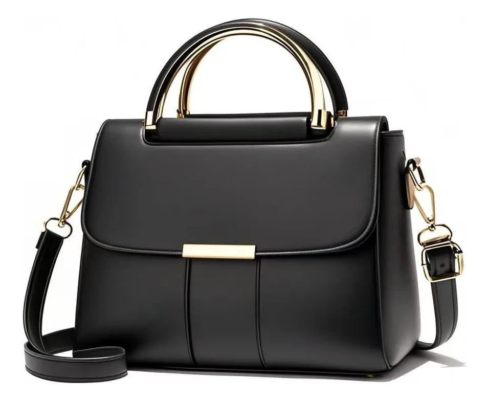 Bolsa de Mano Hombro Crossbody con Asas Moda Estilo Elegante Piel Sintetica para Dama Mujer Color Negro