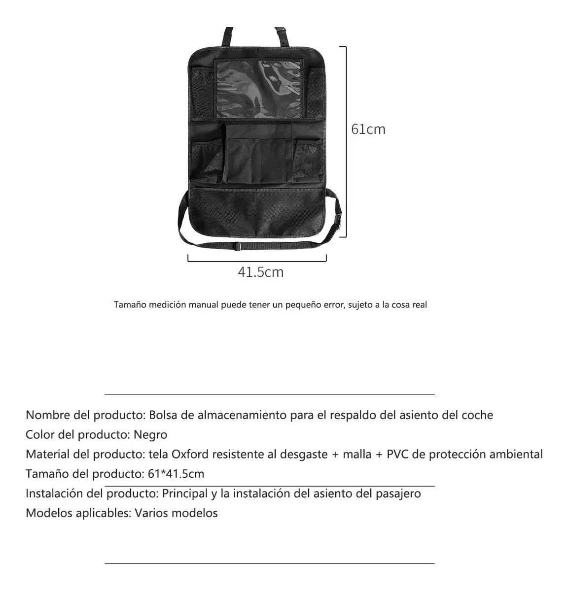 Organizador para Asiento Trasero de Auto Coche Carro Multifuncional Portatil y Plegable 2 Pz