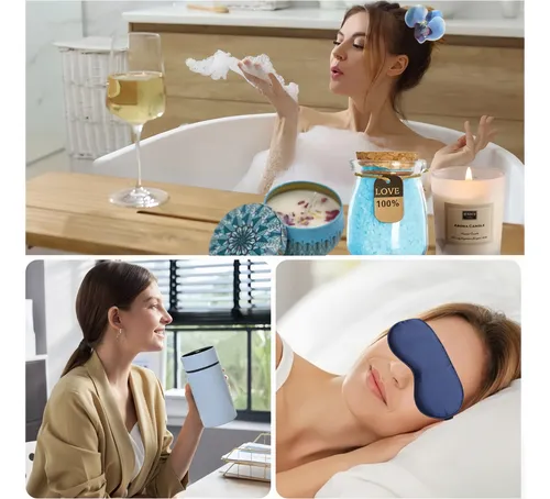 Vela Aromatica + Vaso Taza Acero Inoxidable y Mas Kit Set Spa de Lujo Caja de Regalo para Dama Mujer Color Azul