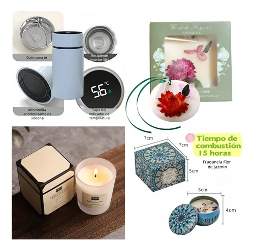 Vela Aromatica + Vaso Taza Acero Inoxidable y Mas Kit Set Spa de Lujo Caja de Regalo para Dama Mujer Color Azul